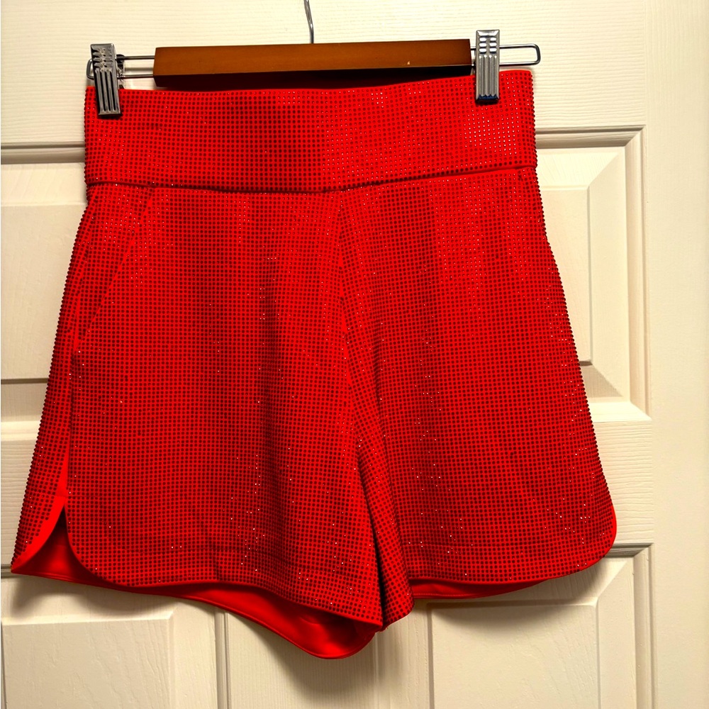 POP STAR HOT FIX HIGH WAIST RHINESTONE SHORT IN - Orange